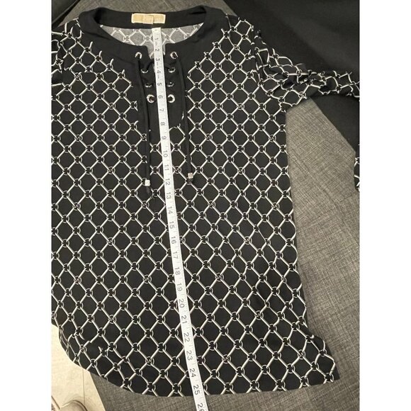 Michael by Michael Kors Navy Geometric Design Lace-Up Neck Blouse Sz S - Picture 6 of 10